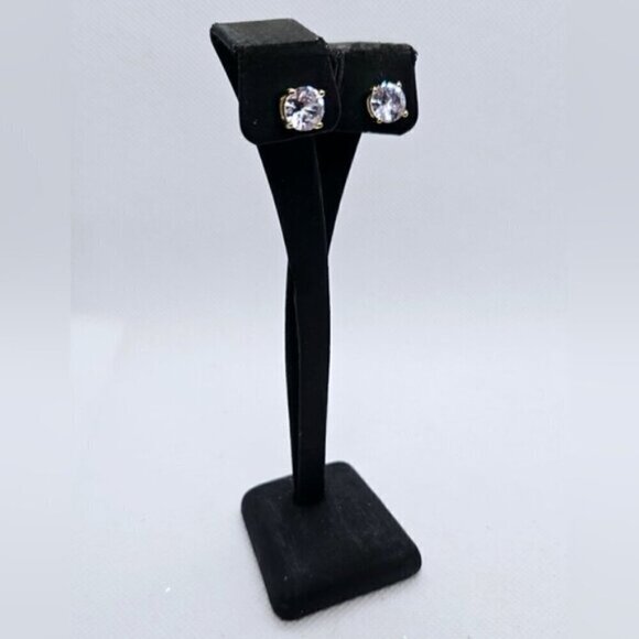 Gold Tone Cubic Zirconia Earrings - Picture 4 of 6